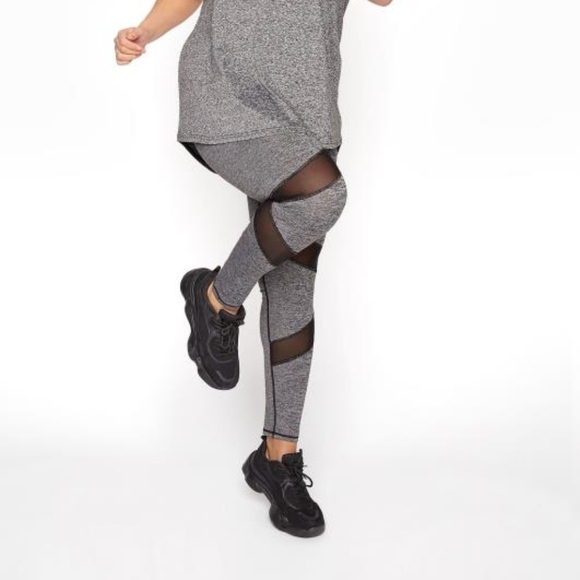 SOLID Gray with Mesh Insert Full Length Leggings Size 8-10 NWT - Picture 2 of 2